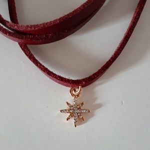 Maroon Leather Choker w/ Gold Star